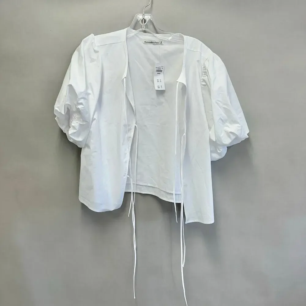 Abercrombie & Fitch Short-Sleeve Tie-Front‎ Top Solid White Size Medium NWT